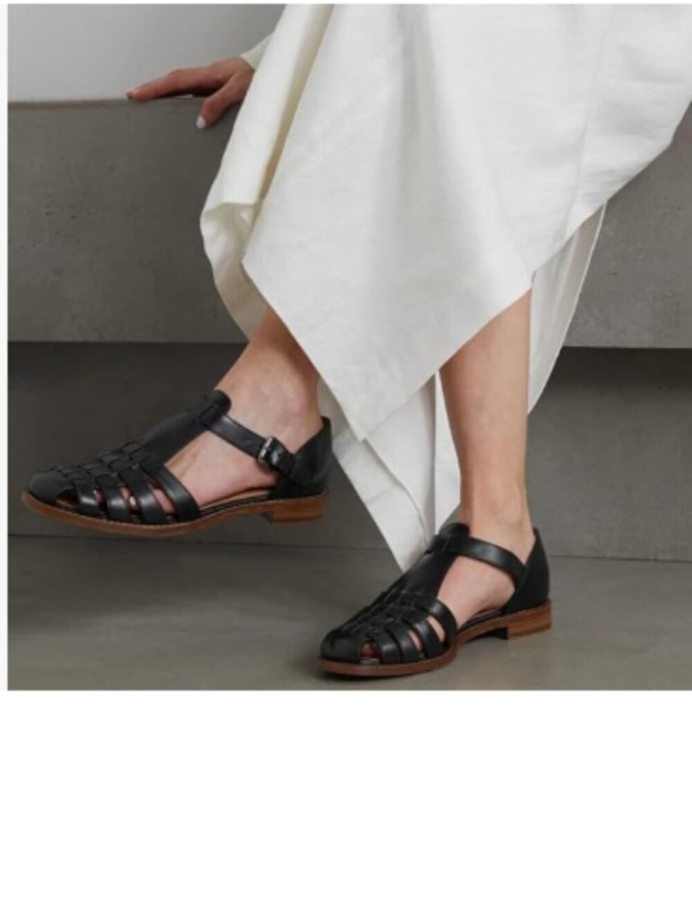 FSJ Black Retro Closed Toe Low Block Heel Woven Roman Ankle Strap Caged Sandals
